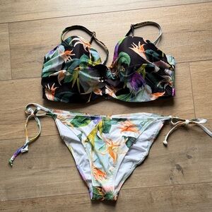 H&M Tropical Floral Bikini - Black and Multicolor
